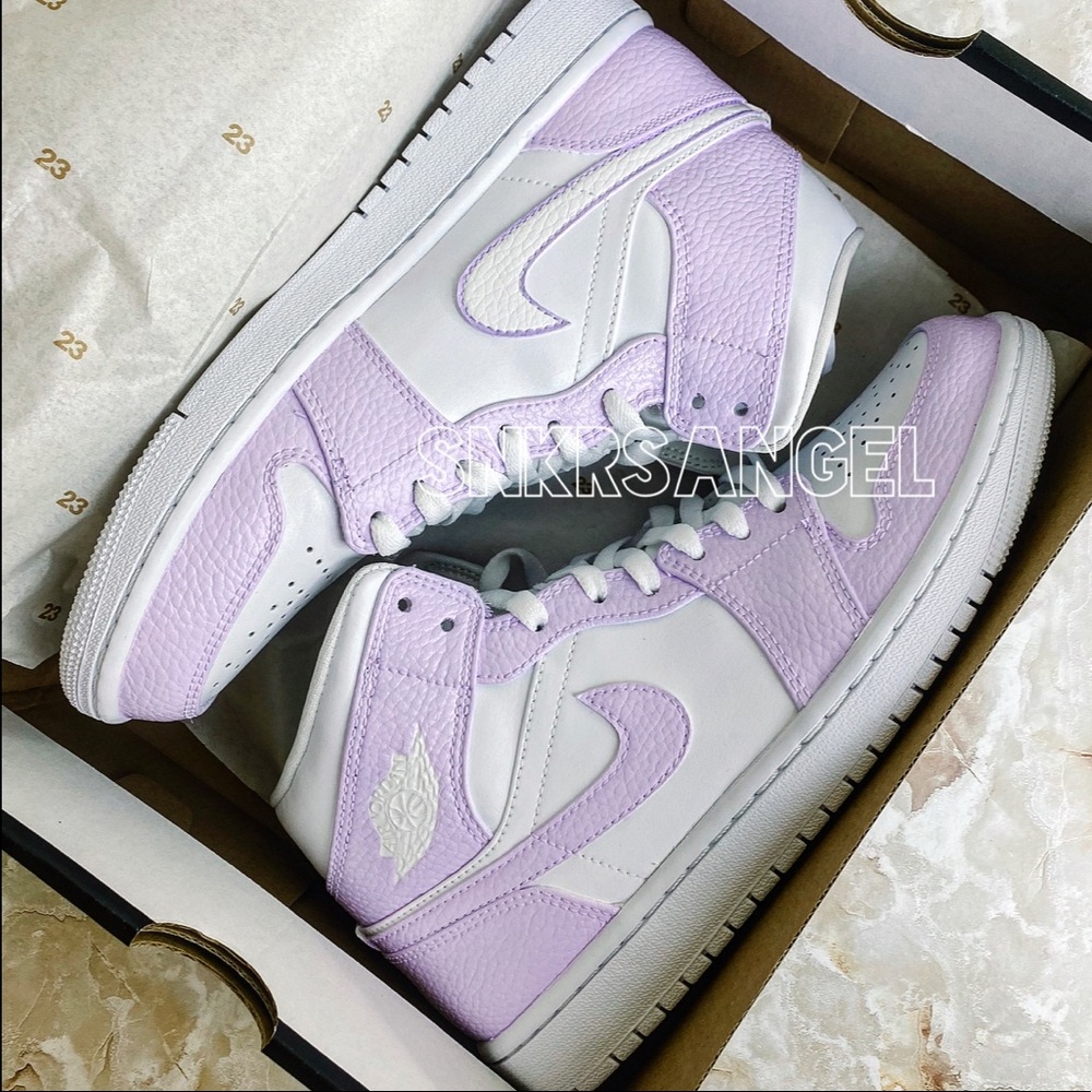 Nike custom air jordan 1 mid sneakers lilac lavender purple